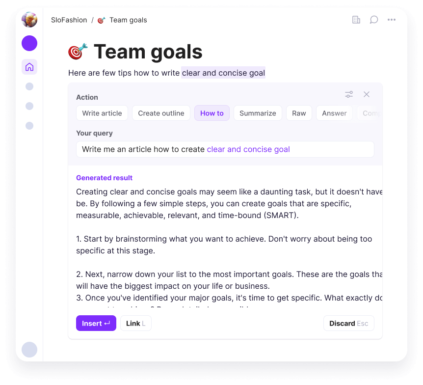AI writer in Ayanza working on team goals